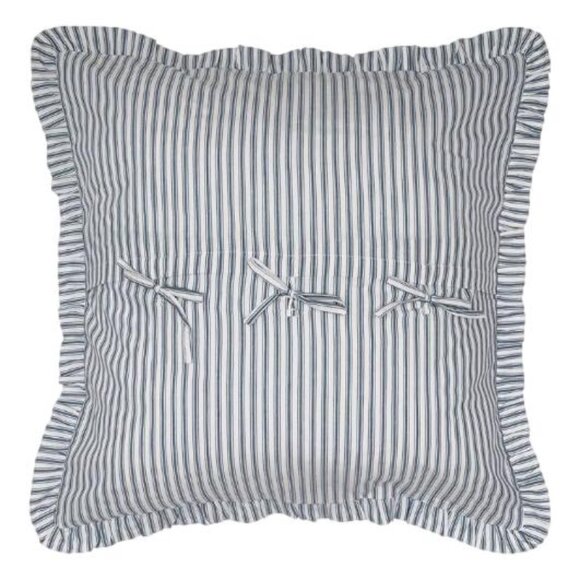 New Vintage Style Blue Ticking Striped Ruffle Euro Shams Pillow Covers 26” - 3 - Picture 4 of 9